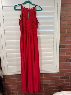 Red sequin Halter Maxi Dress